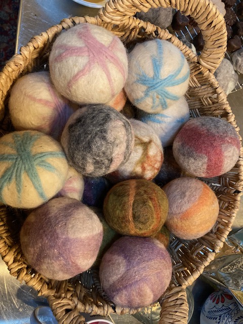 A basket of Alpaca wool dryer balls